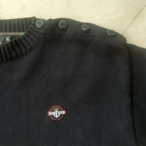 Button Shoulder Breton Naval Sweater, All Cotton, Forearm Shields, MADE IN ITALY